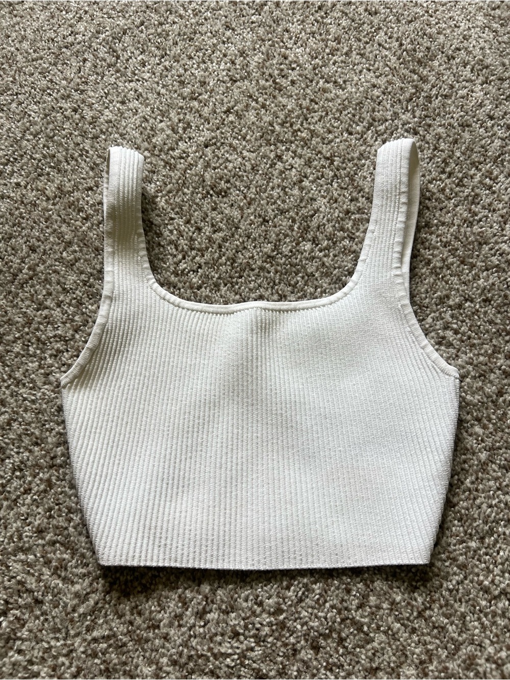 Babaton Ribbed Square-Neck Crop Top - White